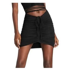 I.AM.GIA Black Ruched Mid-Rise Fitted Wrap Self Tie Waist Wrap Skirt XS